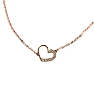 18K Solid Pink Gold Open Heart Bracelet with Diamonds