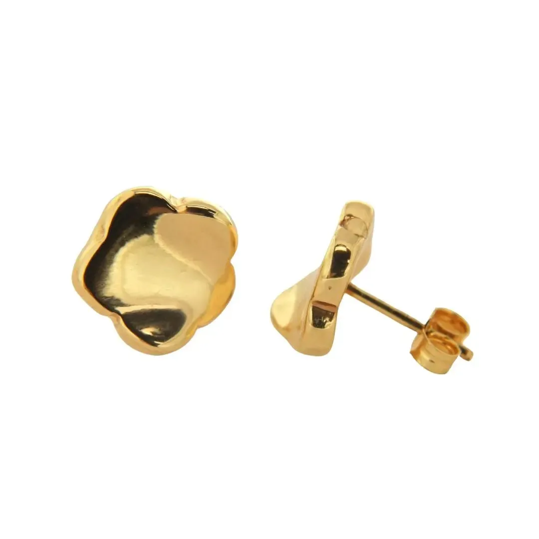 18K Solid Yellow Gold Puffy Polished Flower Earrings