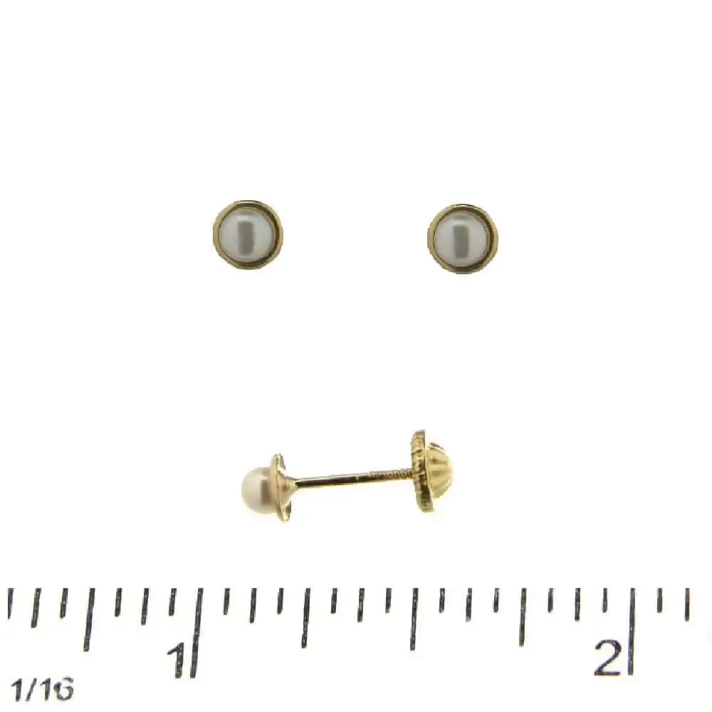18K Yellow Gold Cultivated Pearl Bezel Screwback Earrings