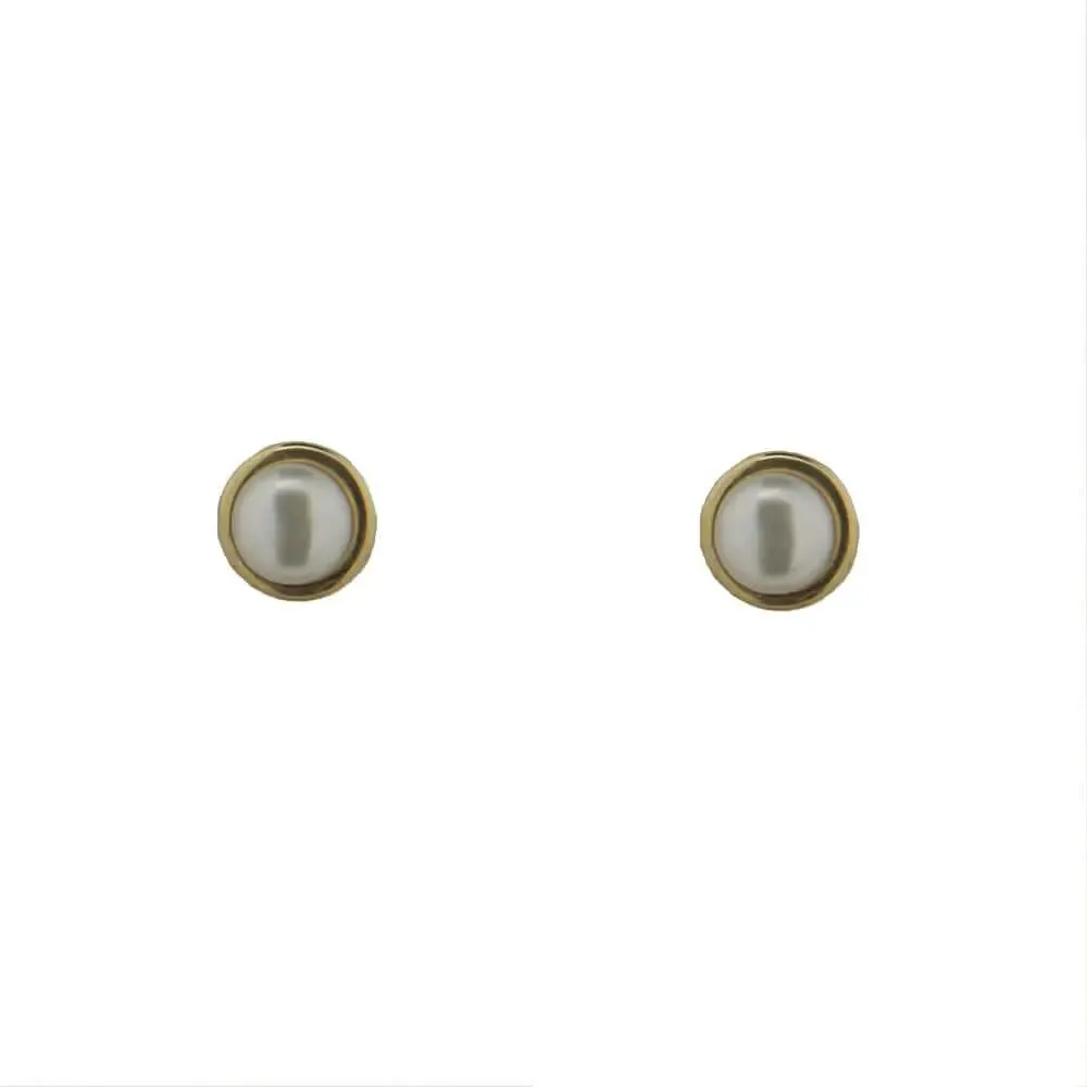 18K Yellow Gold Cultivated Pearl Bezel Screwback Earrings