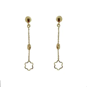 18K Yellow Gold Polished Open Flower w/ Bead Dangle Earrings