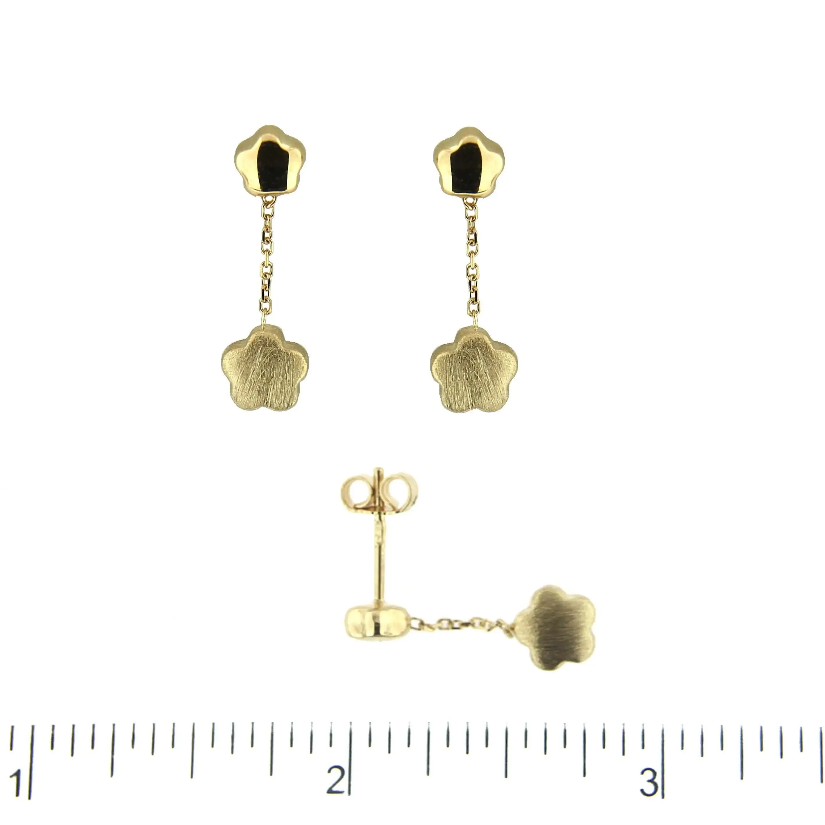 18K Yellow Gold Satin and Polished Dangle Flower Earrings
