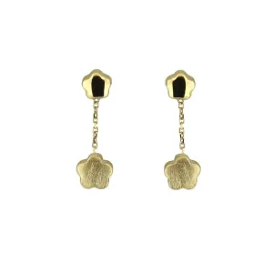 18K Yellow Gold Satin and Polished Dangle Flower Earrings