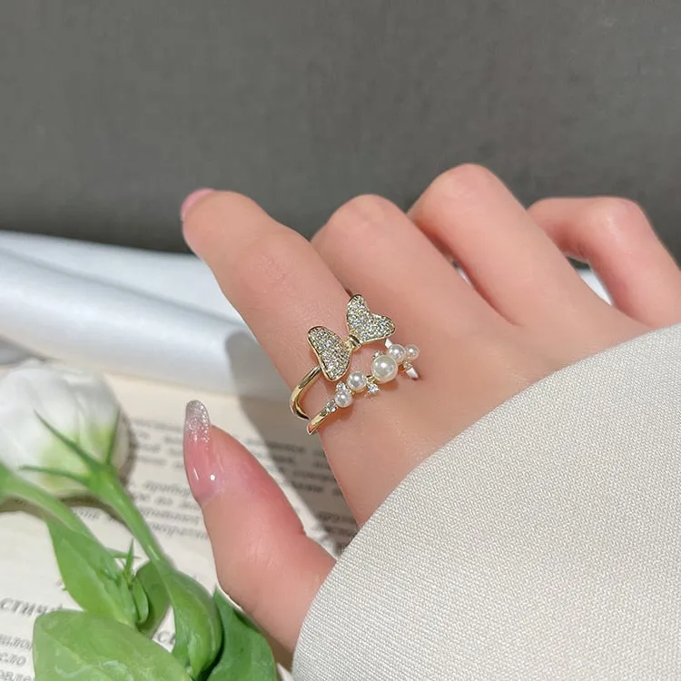 2022 Korean New Exquisite Lovely Pink Love Opening Ring Fashion Temperament Versatile Ring Female Jewelry