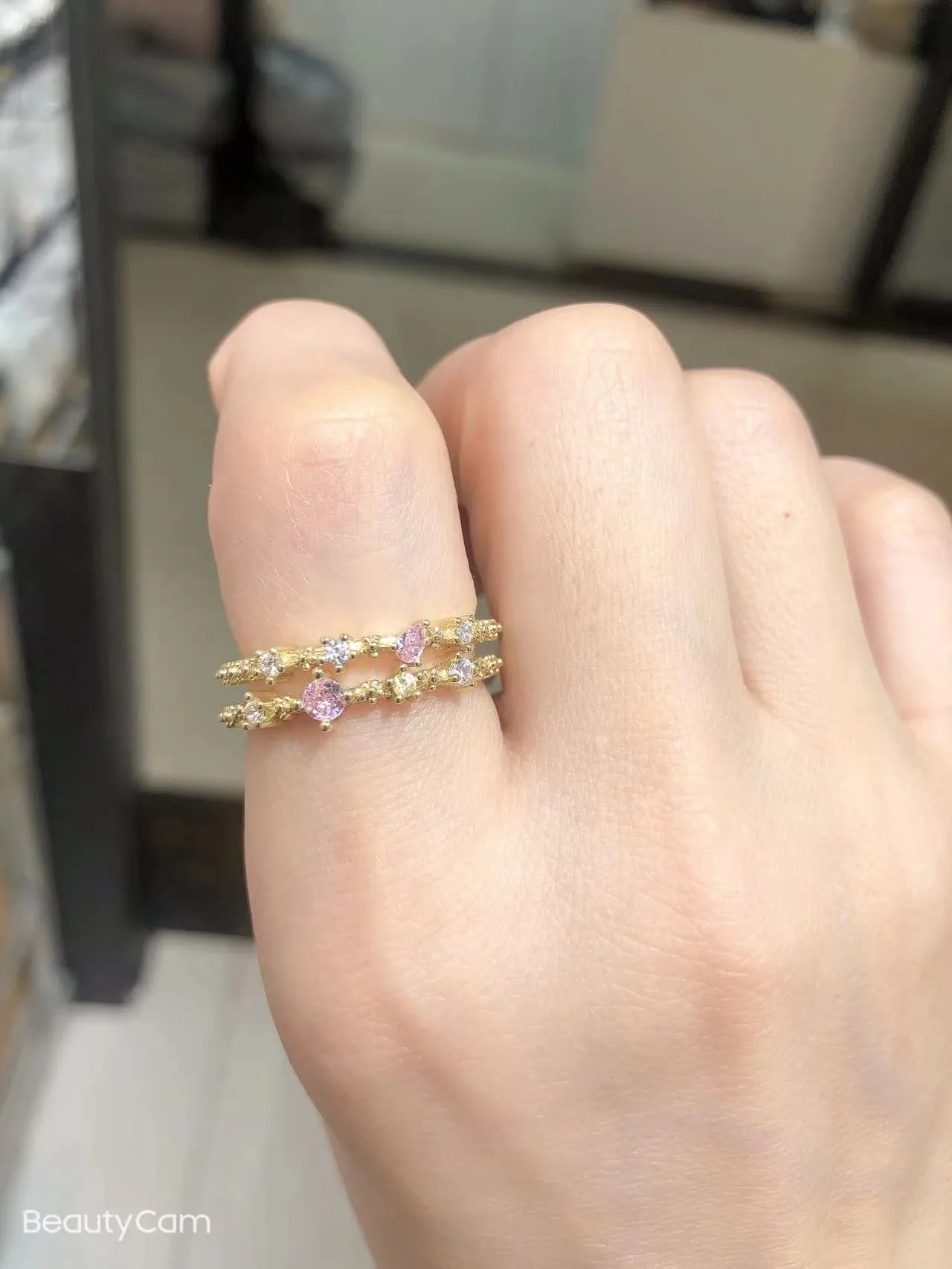 2022 Korean New Exquisite Lovely Pink Love Opening Ring Fashion Temperament Versatile Ring Female Jewelry