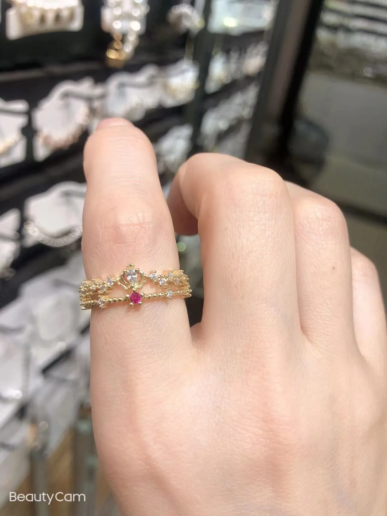 2022 Korean New Exquisite Lovely Pink Love Opening Ring Fashion Temperament Versatile Ring Female Jewelry