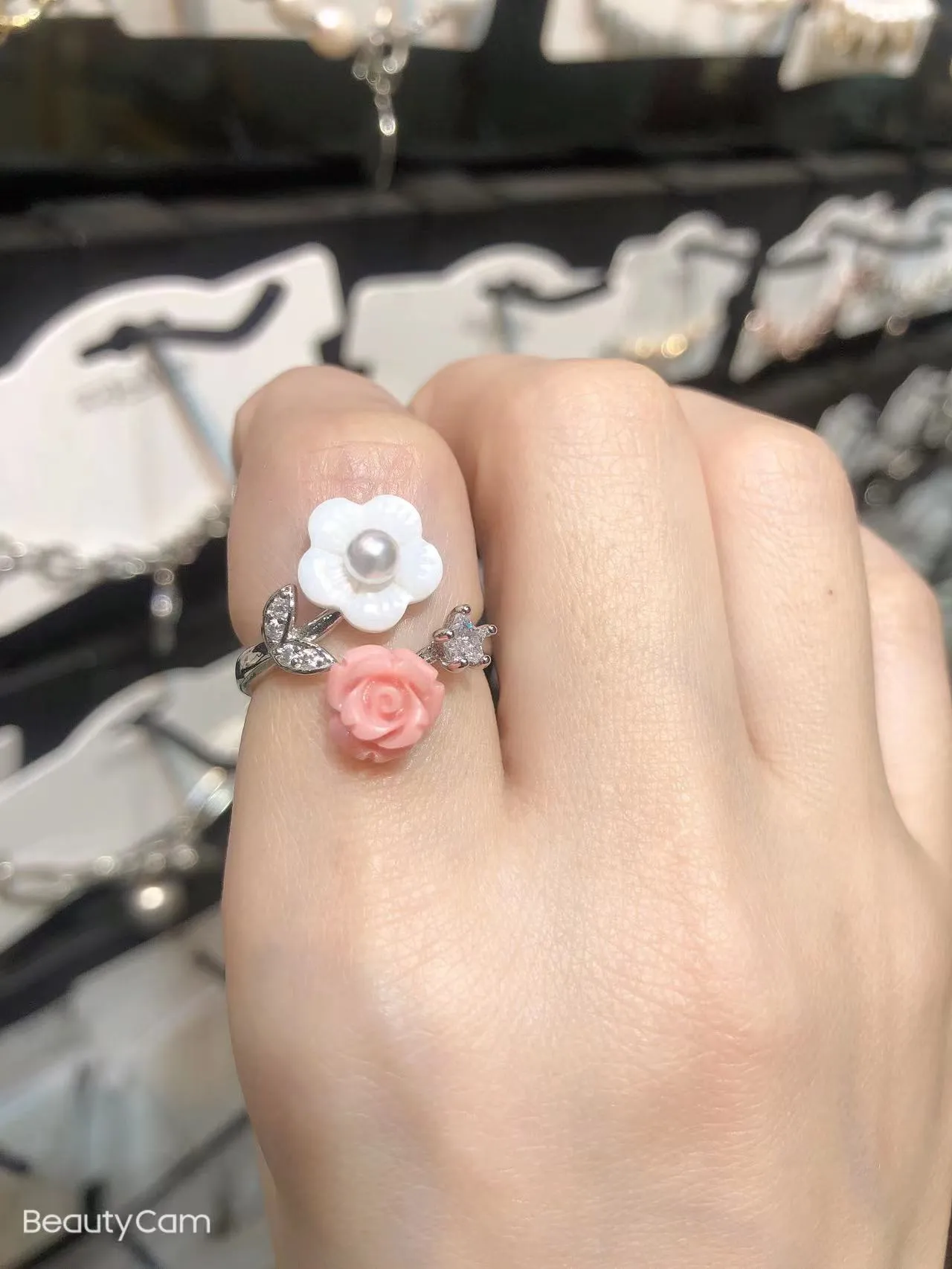 2022 Korean New Exquisite Lovely Pink Love Opening Ring Fashion Temperament Versatile Ring Female Jewelry