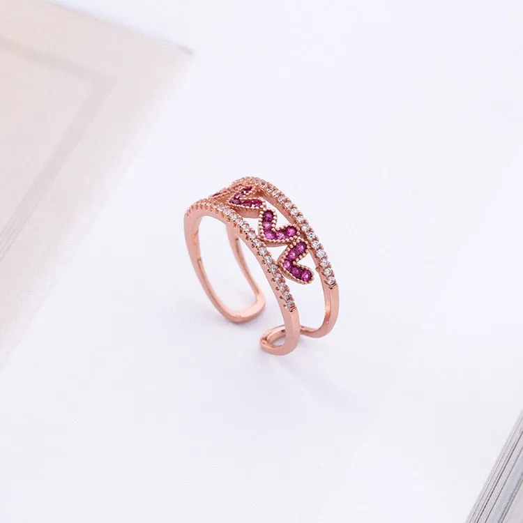 2022 Korean New Exquisite Lovely Pink Love Opening Ring Fashion Temperament Versatile Ring Female Jewelry