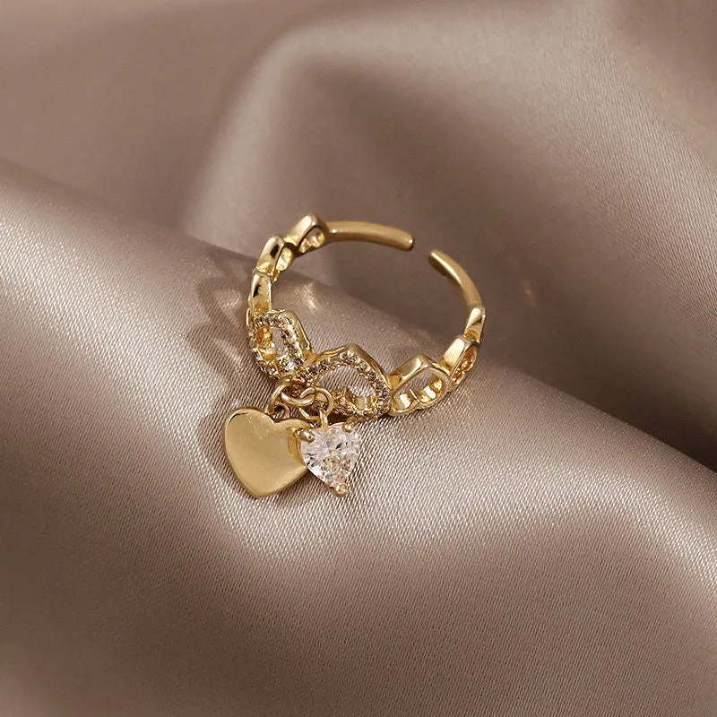 2022 Korean New Exquisite Lovely Pink Love Opening Ring Fashion Temperament Versatile Ring Female Jewelry