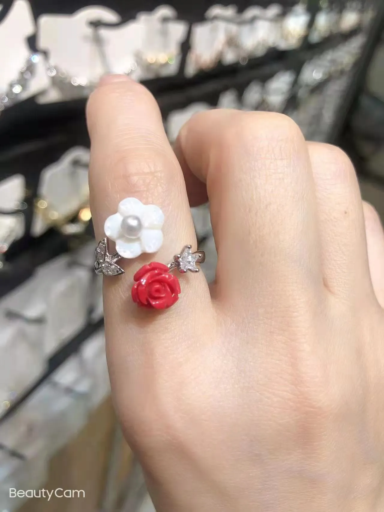 2022 Korean New Exquisite Lovely Pink Love Opening Ring Fashion Temperament Versatile Ring Female Jewelry
