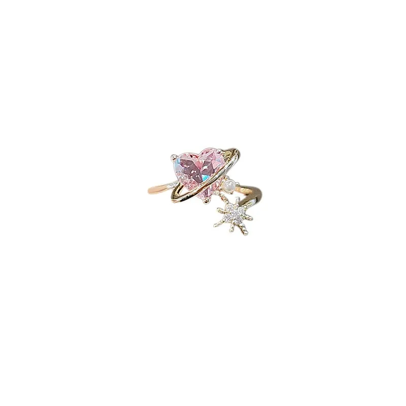 2022 Korean New Exquisite Lovely Pink Love Opening Ring Fashion Temperament Versatile Ring Female Jewelry