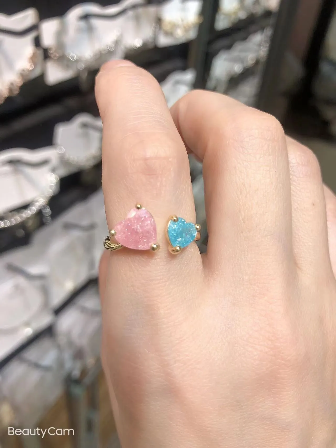 2022 Korean New Exquisite Lovely Pink Love Opening Ring Fashion Temperament Versatile Ring Female Jewelry