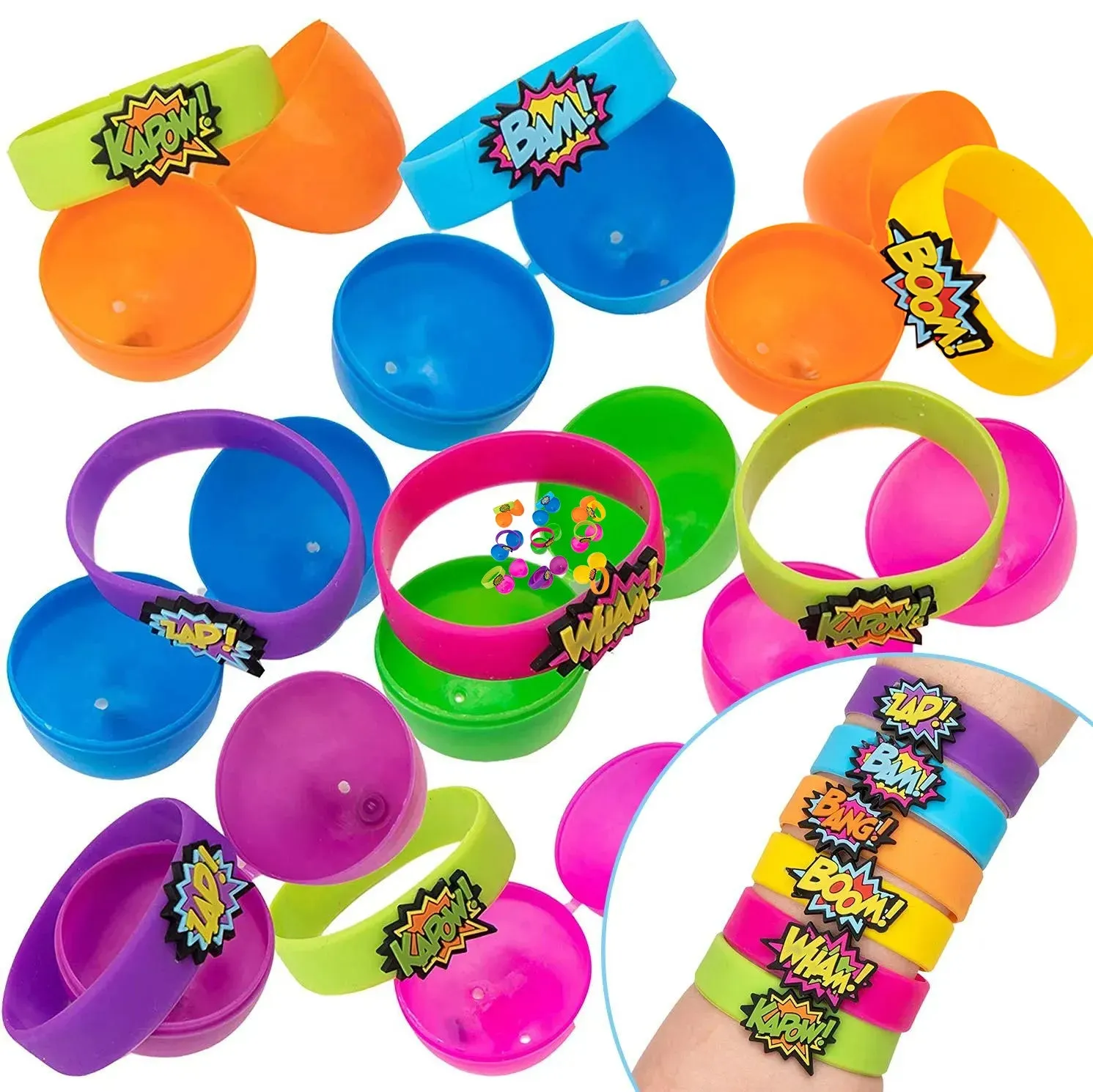 24Pcs Rubber Bracelets Prefilled Easter Eggs