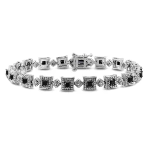2ctw Treated Black Diamond and Diamond Sterling Silver Bracelet