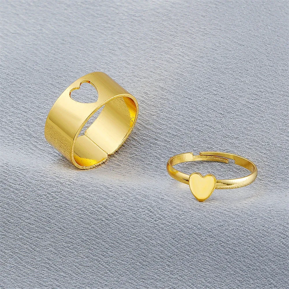 2Pcs Geometric Rings Set For Unisex Creative Vintage Butterfly Punk Open Hollow Couple Rings Wedding Engagement Jewelry