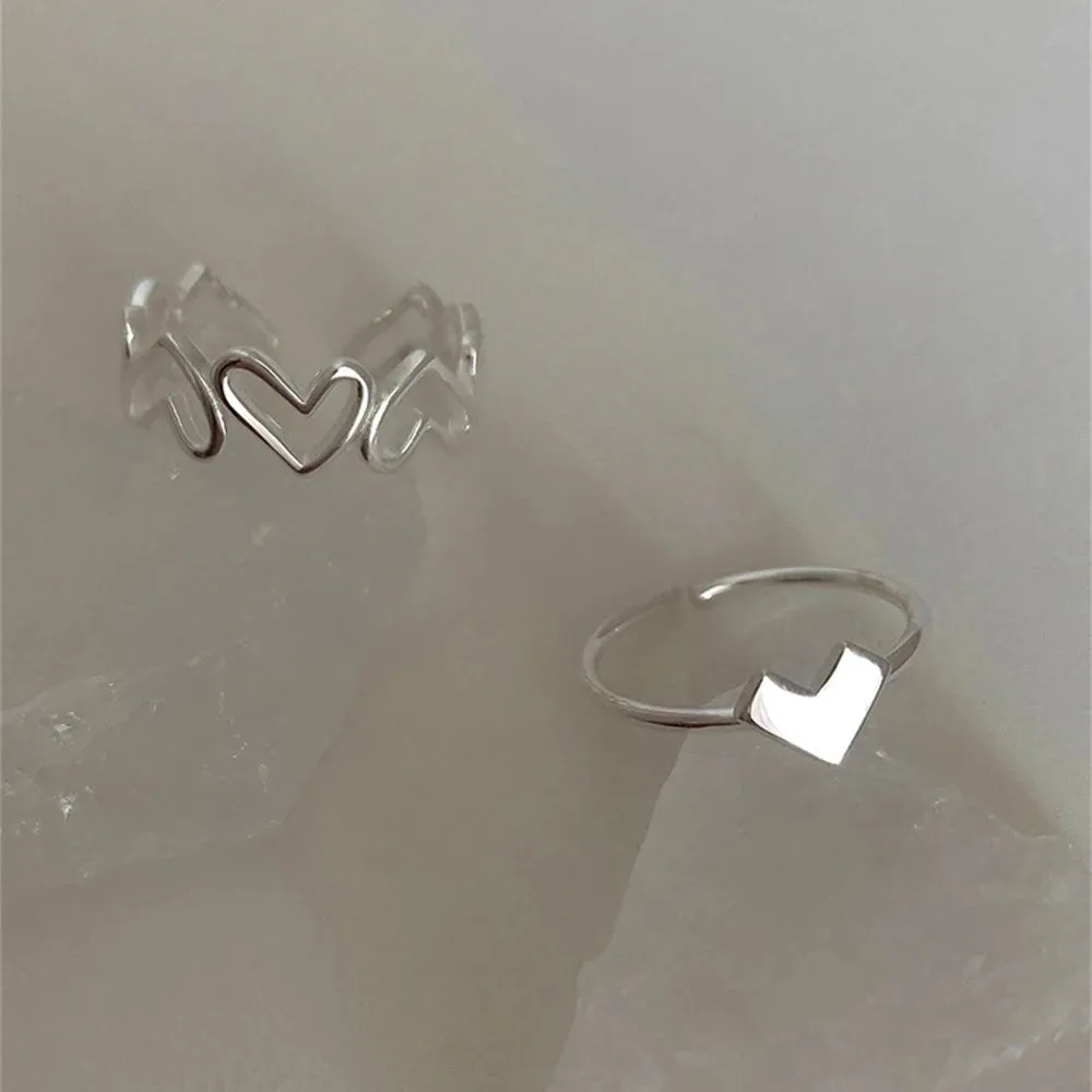 2Pcs Geometric Rings Set For Unisex Creative Vintage Butterfly Punk Open Hollow Couple Rings Wedding Engagement Jewelry