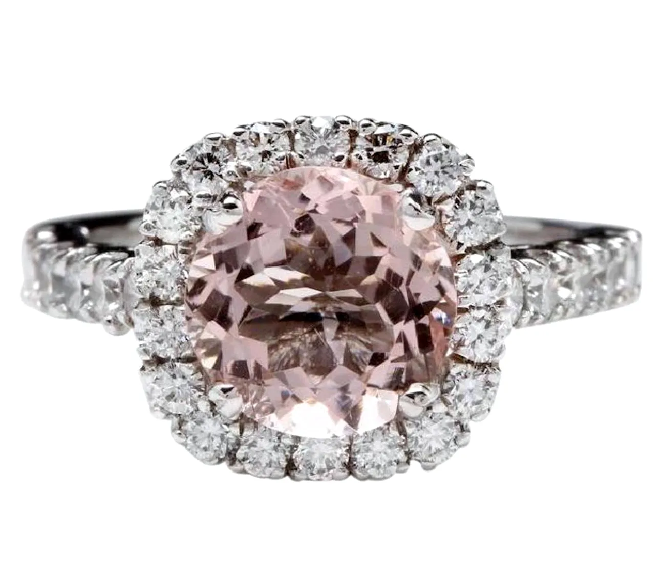 3.65 Carats Exquisite Natural Morganite and Diamond 14K Solid White Gold Ring