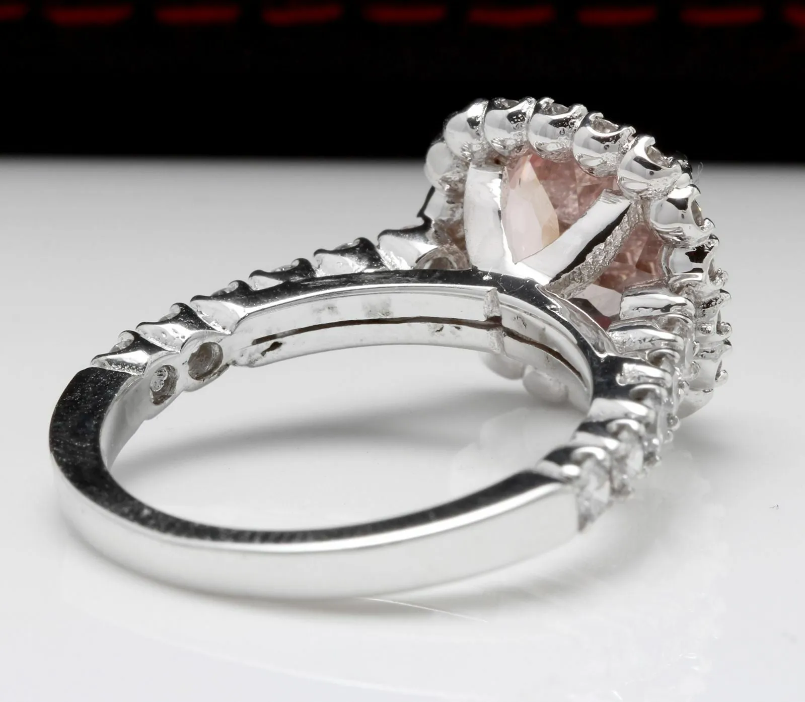 3.65 Carats Exquisite Natural Morganite and Diamond 14K Solid White Gold Ring