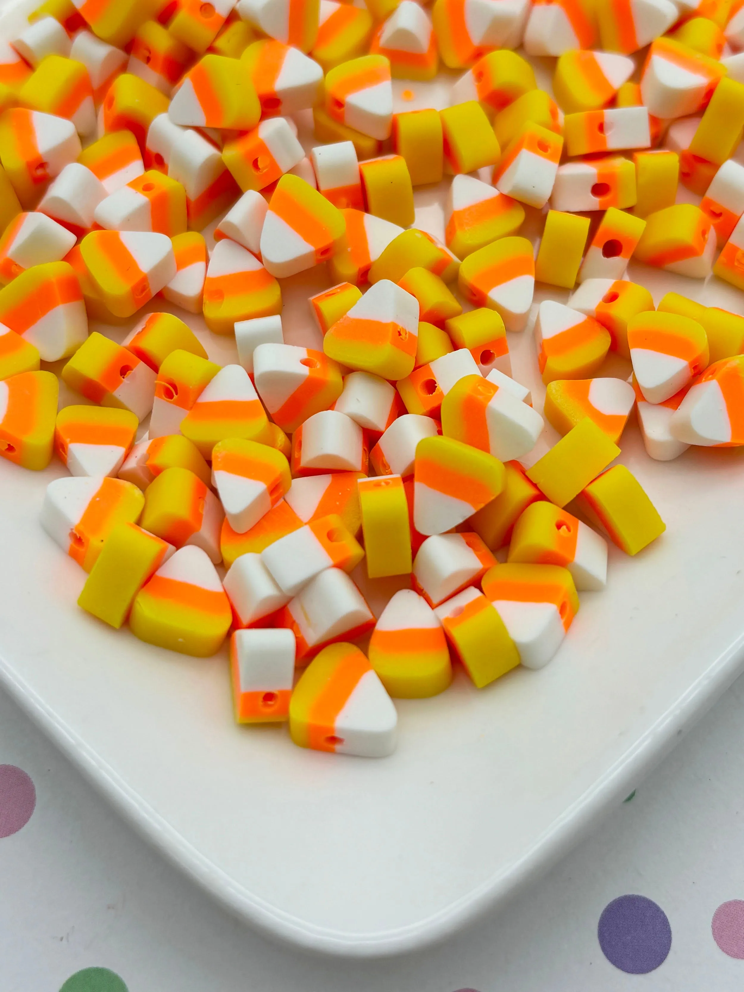 40 Polymer Clay Candy Corn Beads, Cute Halloween Fimo Beads For Decoden, 357a