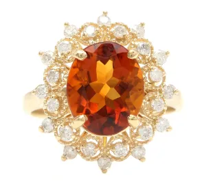 4.20 Carats Exquisite Natural Madeira Citrine and Diamond 14K Solid Yellow Gold Ring