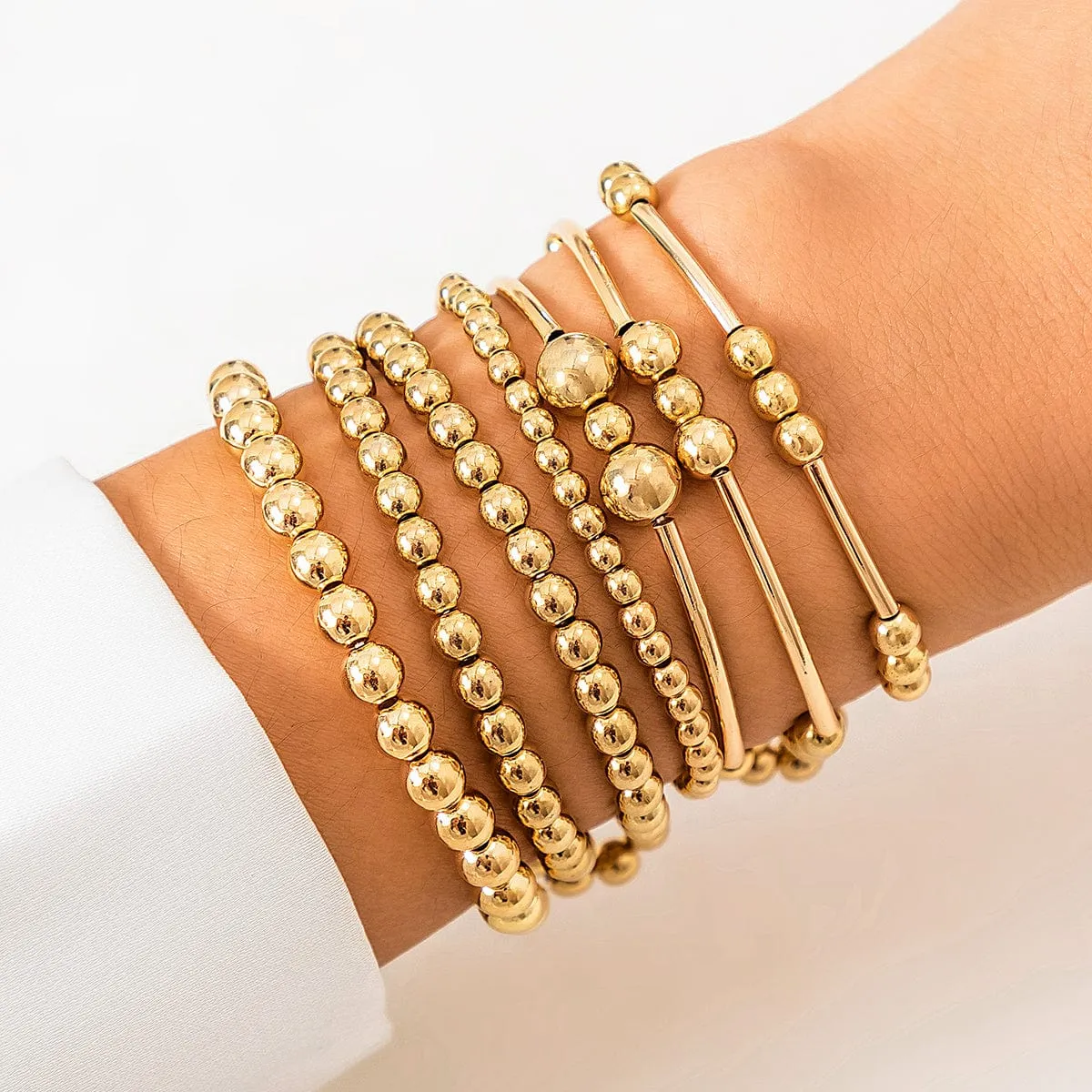 7 Pcs Gold Plated Ball Chain Stackable Bracelet Set