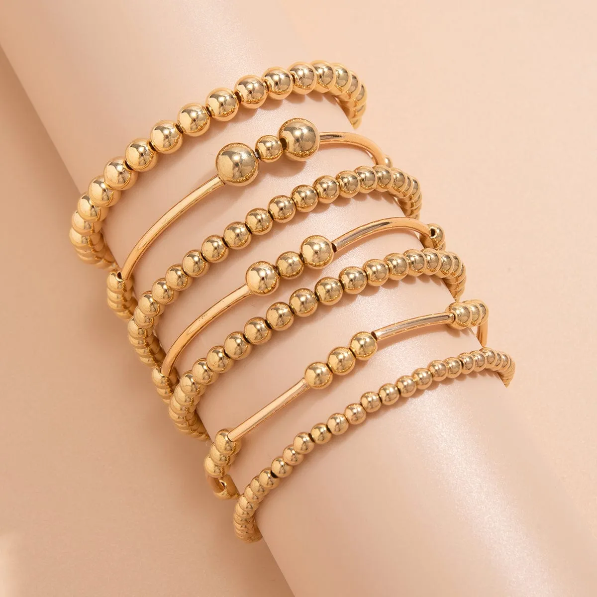 7 Pcs Gold Plated Ball Chain Stackable Bracelet Set