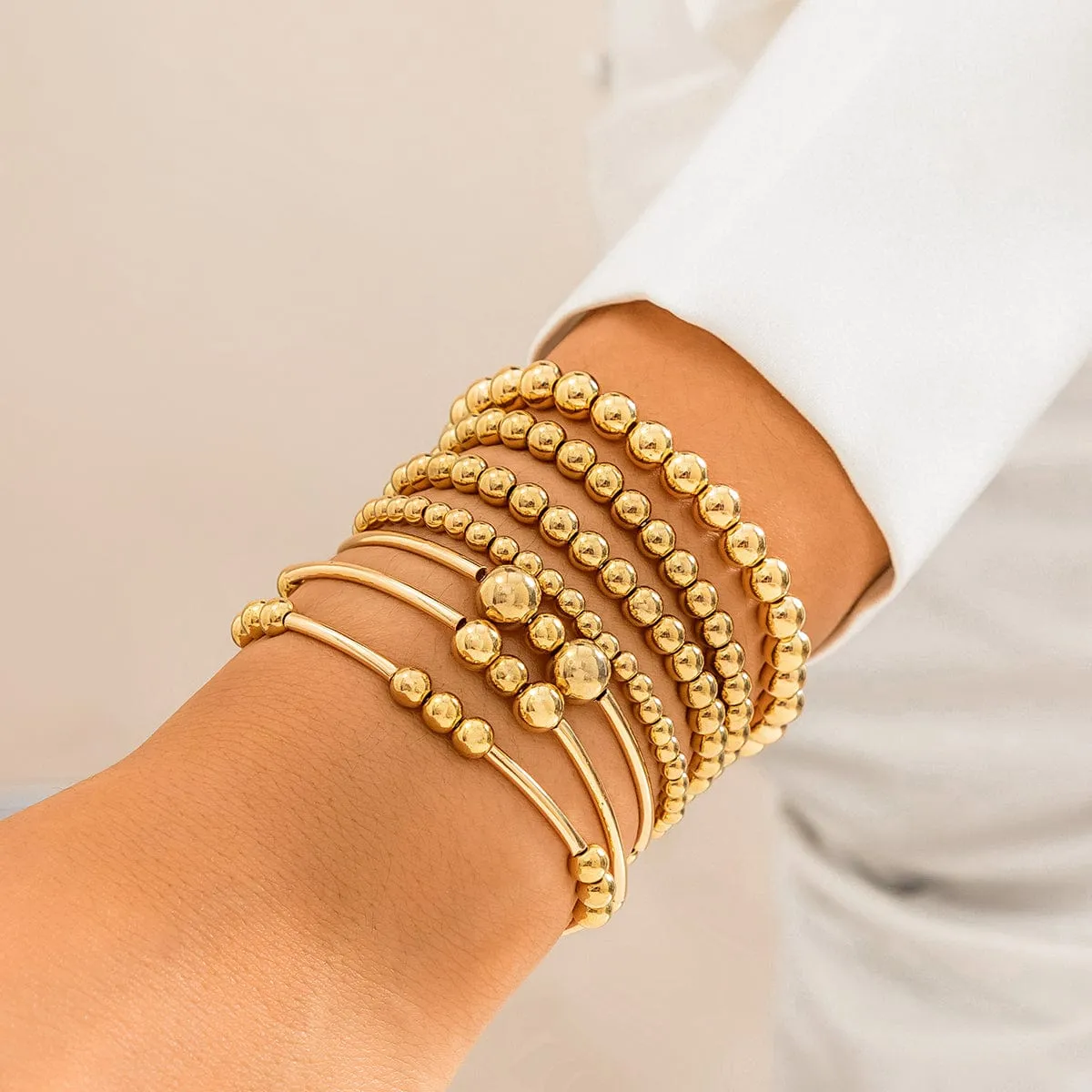 7 Pcs Gold Plated Ball Chain Stackable Bracelet Set