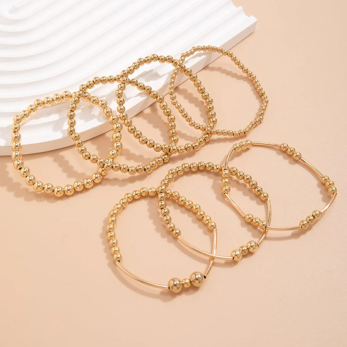 7 Pcs Gold Plated Ball Chain Stackable Bracelet Set