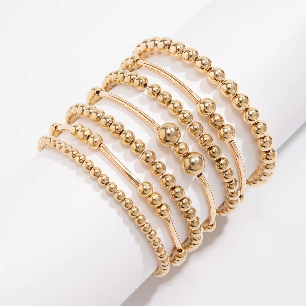 7 Pcs Gold Plated Ball Chain Stackable Bracelet Set