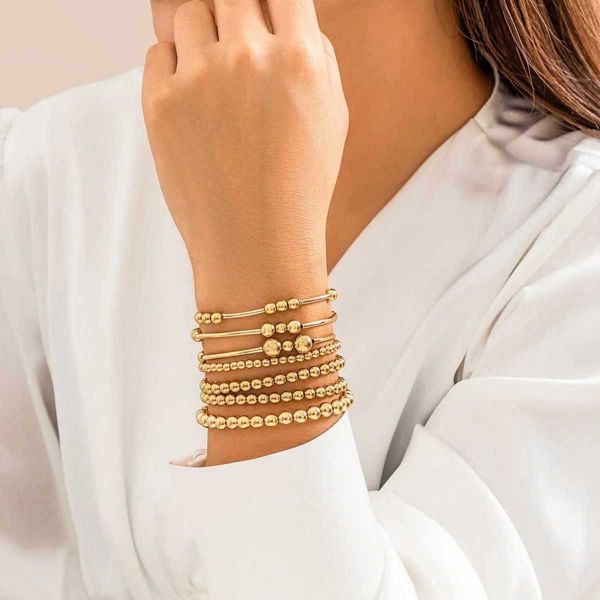 7 Pcs Gold Plated Ball Chain Stackable Bracelet Set