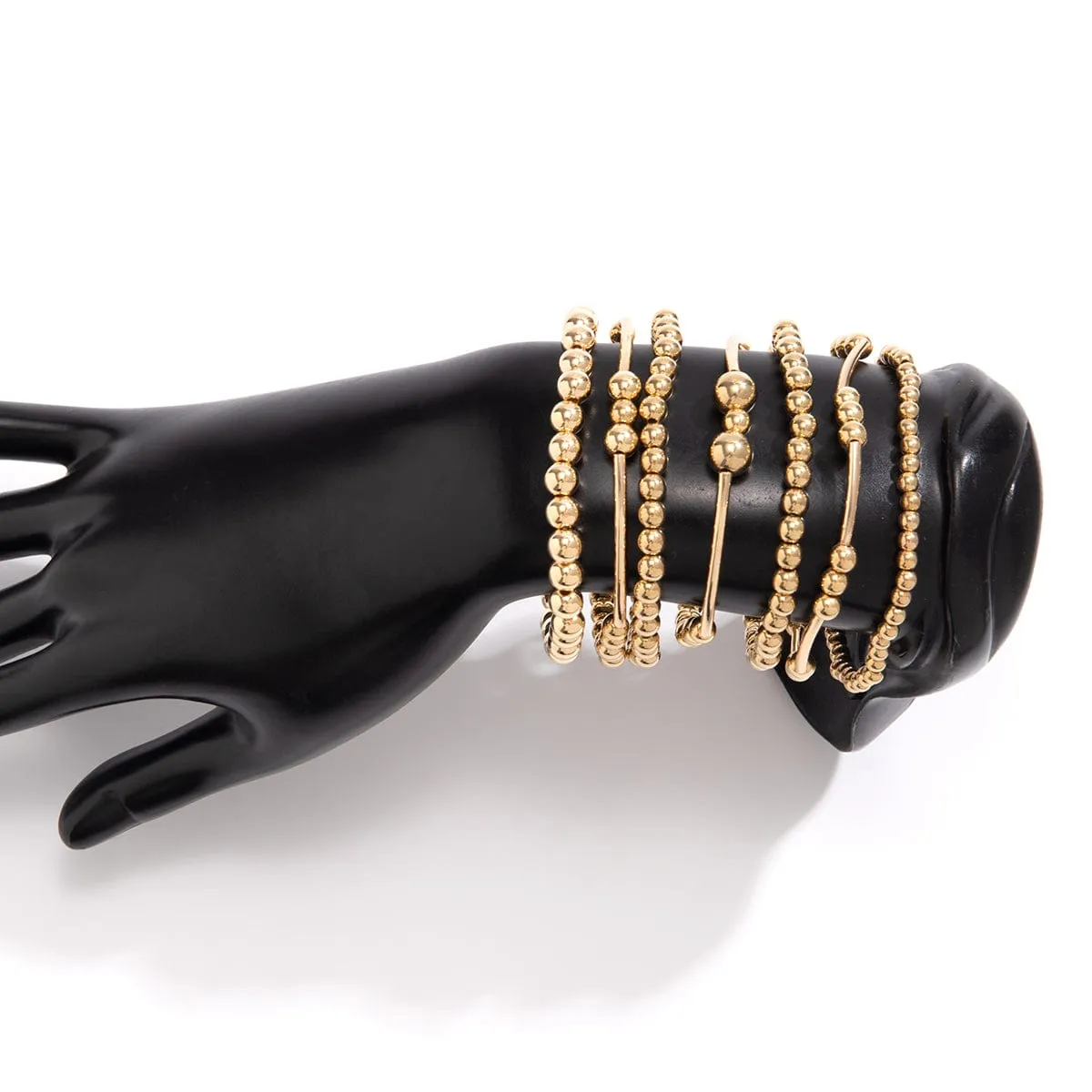 7 Pcs Gold Plated Ball Chain Stackable Bracelet Set