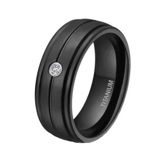 7mm Black Titanium Men's Wedding Band with Created Diamond