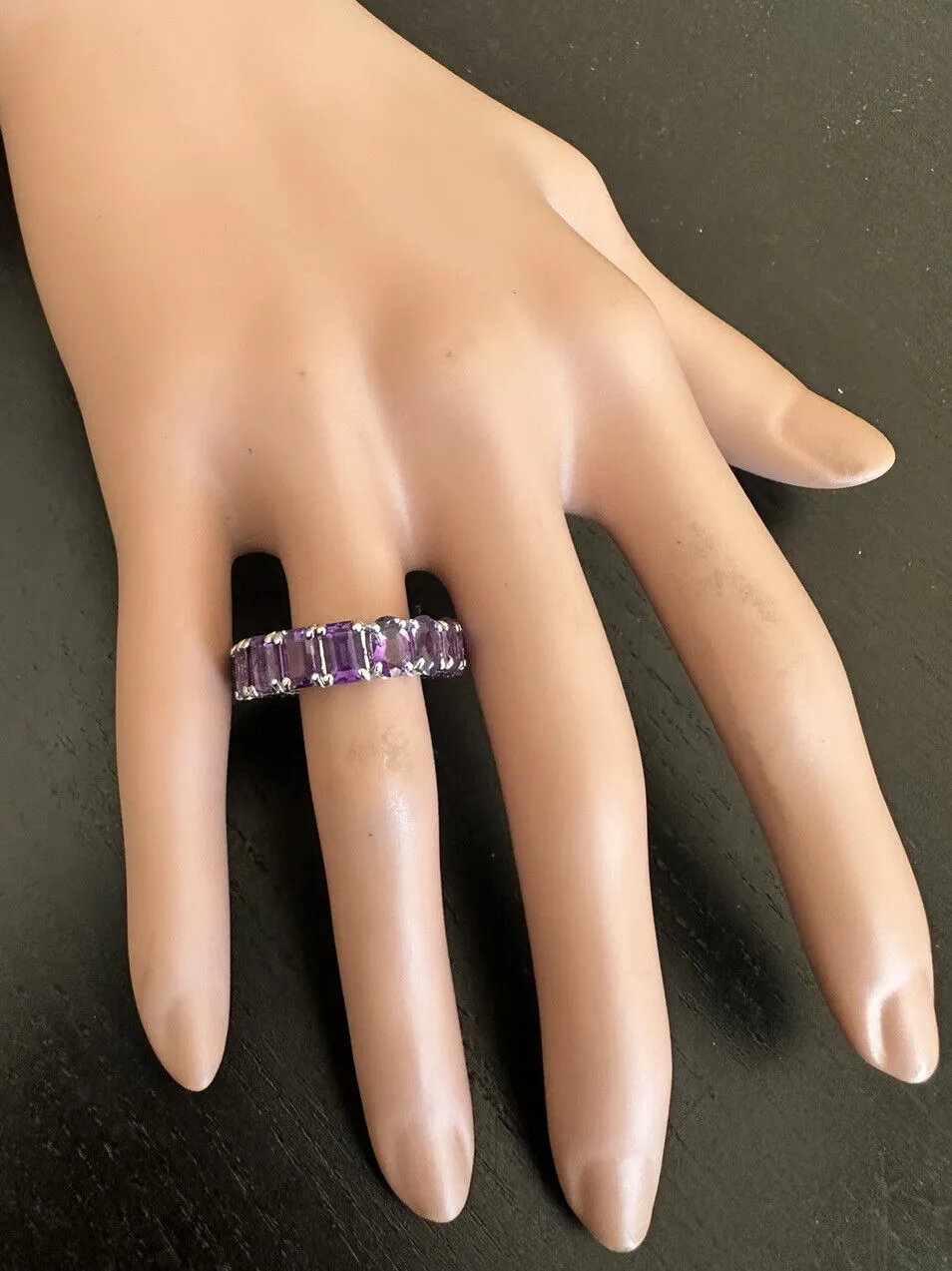 8.00 Carats Exquisite Natural Amethyst 14K Solid White Gold Ring