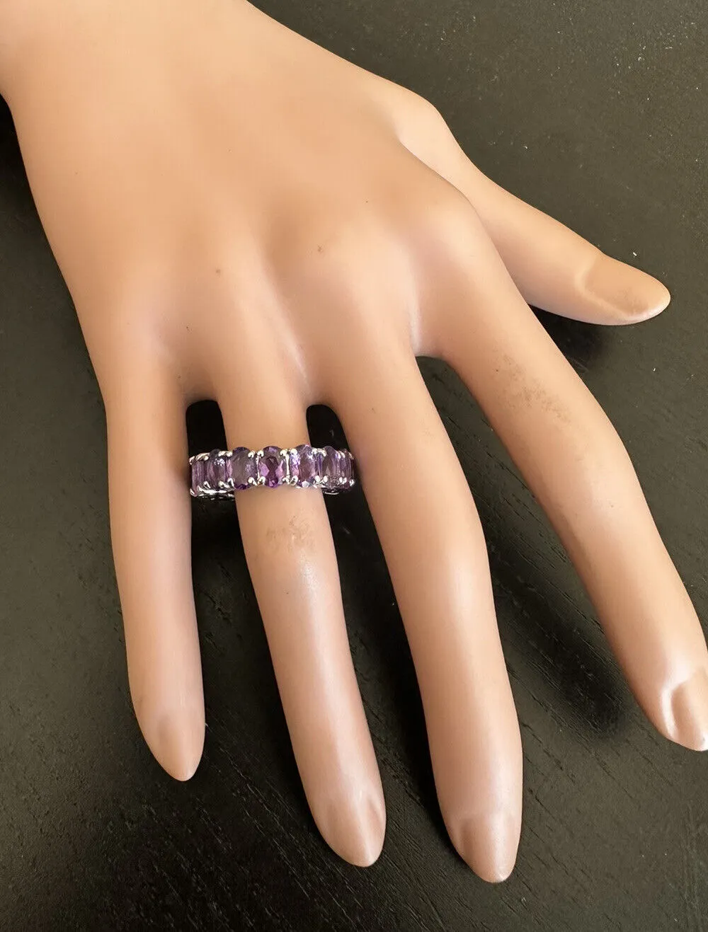 8.00 Carats Exquisite Natural Amethyst 14K Solid White Gold Ring