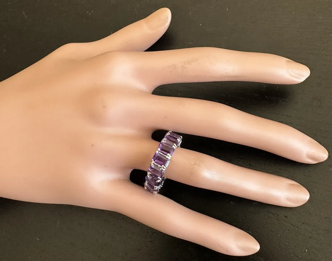 8.00 Carats Exquisite Natural Amethyst 14K Solid White Gold Ring