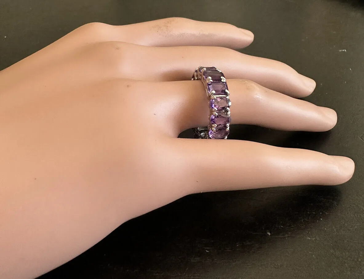 8.00 Carats Exquisite Natural Amethyst 14K Solid White Gold Ring