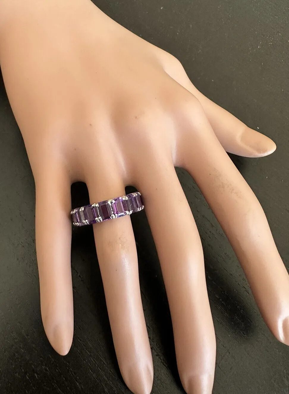 8.00 Carats Exquisite Natural Amethyst 14K Solid White Gold Ring