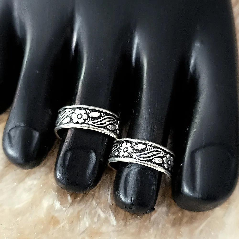 925 Silver Adjustable Toe Rings Pair (Design 103)