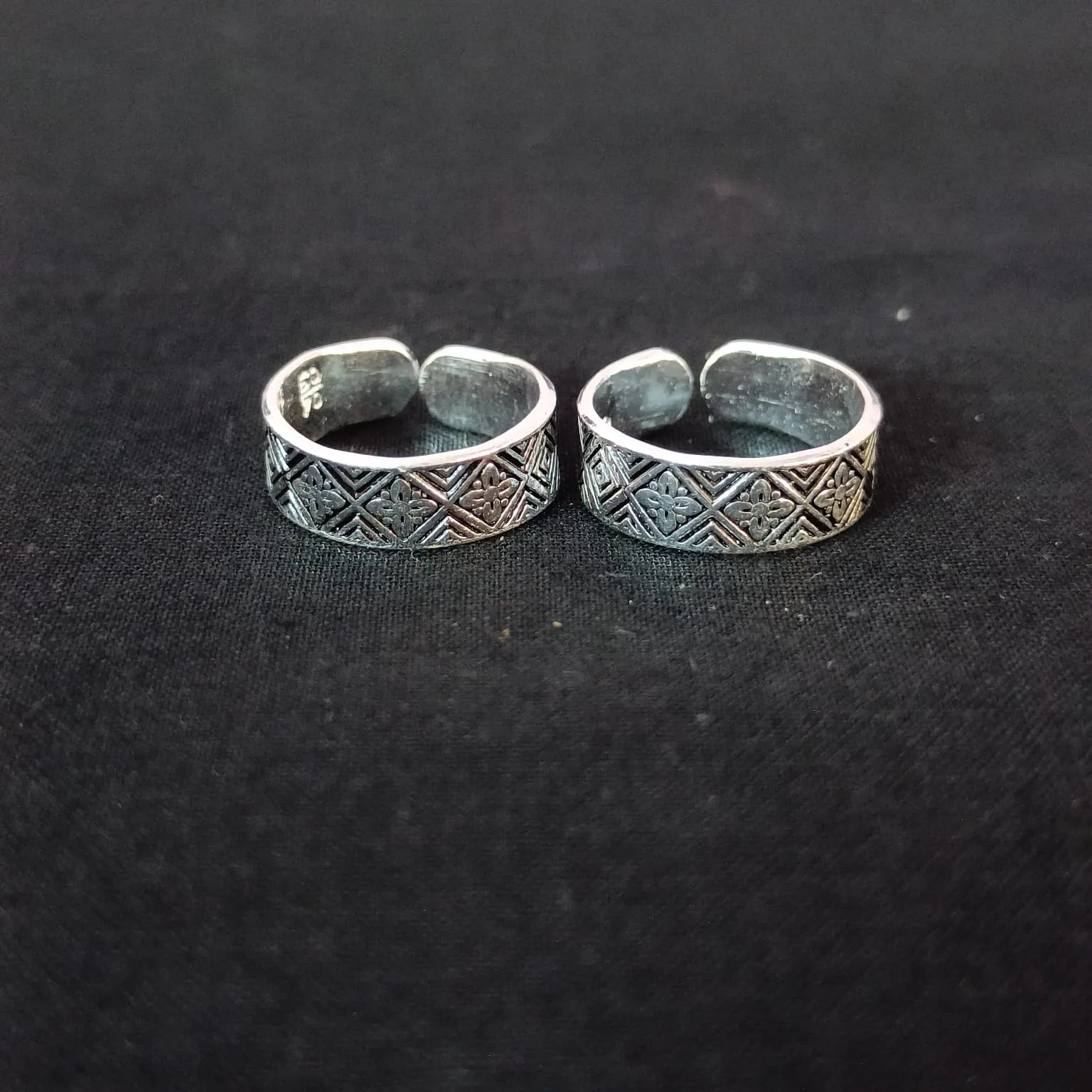 925 Silver Adjustable Toe Rings Pair (Design 128)