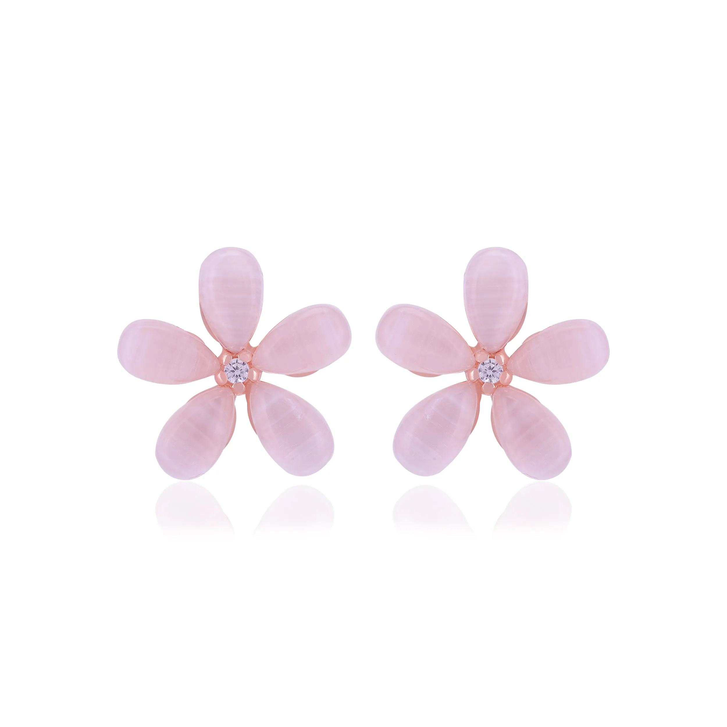 925 Sterling Silver Moonstone  Petals Tiny Stoned Earrings For Women