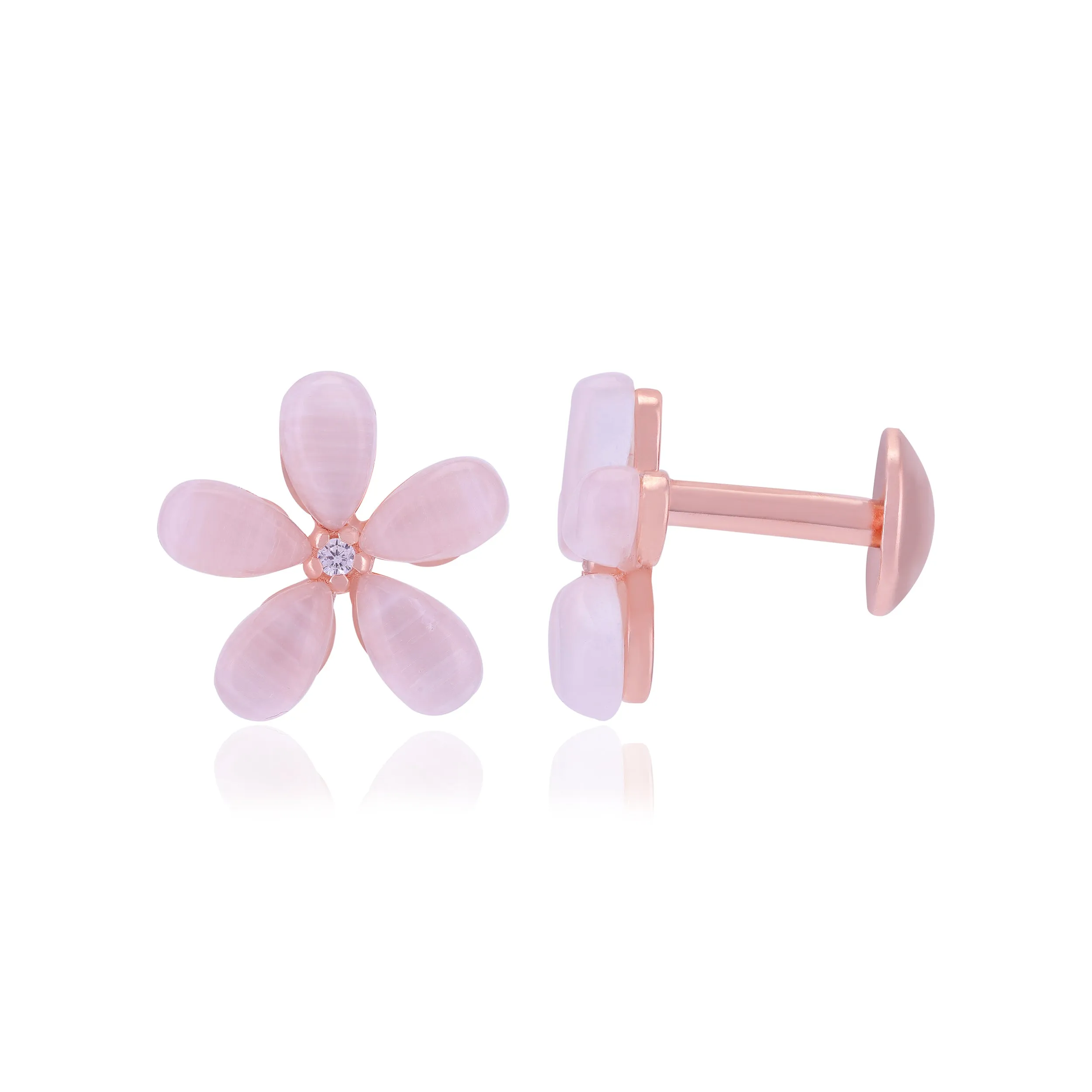 925 Sterling Silver Moonstone  Petals Tiny Stoned Earrings For Women