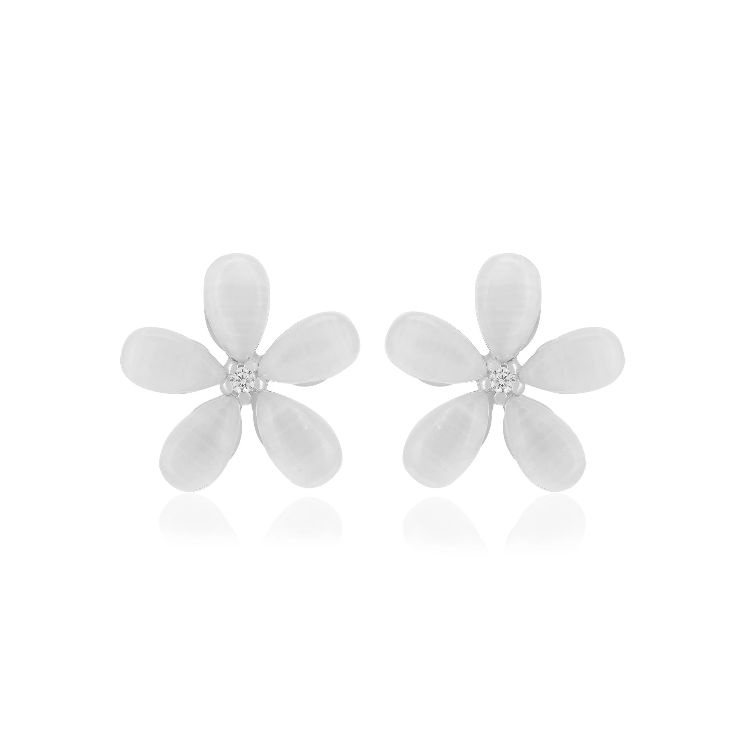 925 Sterling Silver Moonstone  Petals Tiny Stoned Earrings For Women