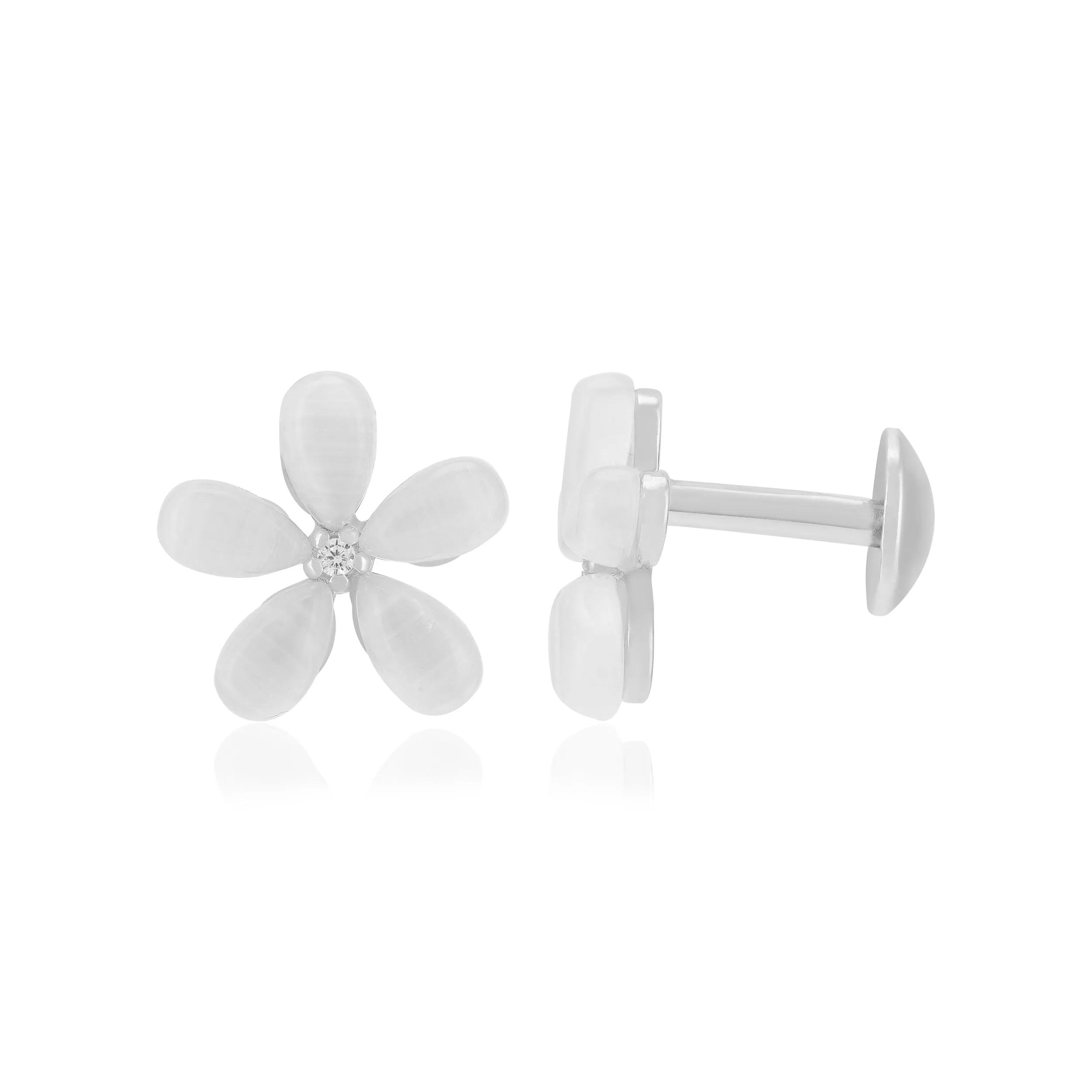 925 Sterling Silver Moonstone  Petals Tiny Stoned Earrings For Women