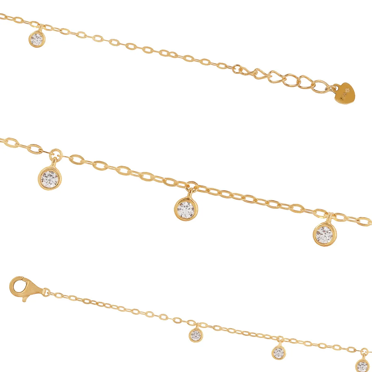 925 Sterling Silver Shimmery Gold Drop Bracelet