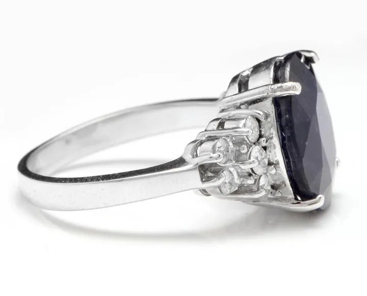 9.60 Carats Exquisite Natural Blue Sapphire and Diamond 14K Solid White Gold Ring