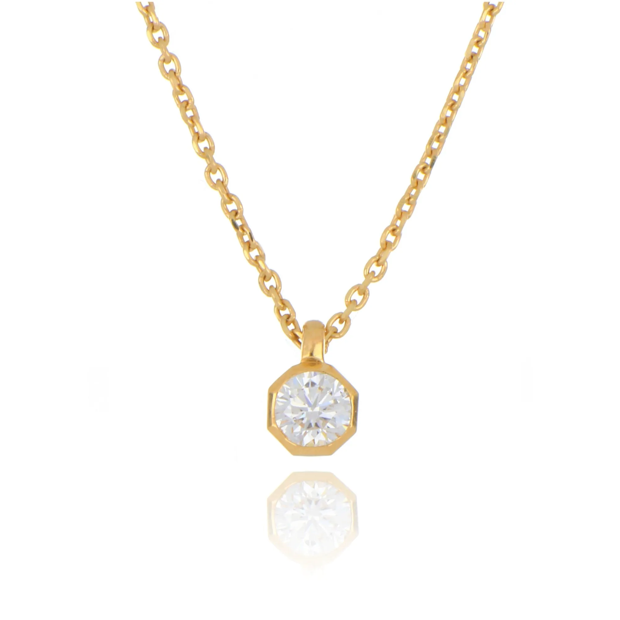9ct Yellow Gold 0.15ct Laboratory Grown Diamond Solitaire Necklace, Octagonal collection