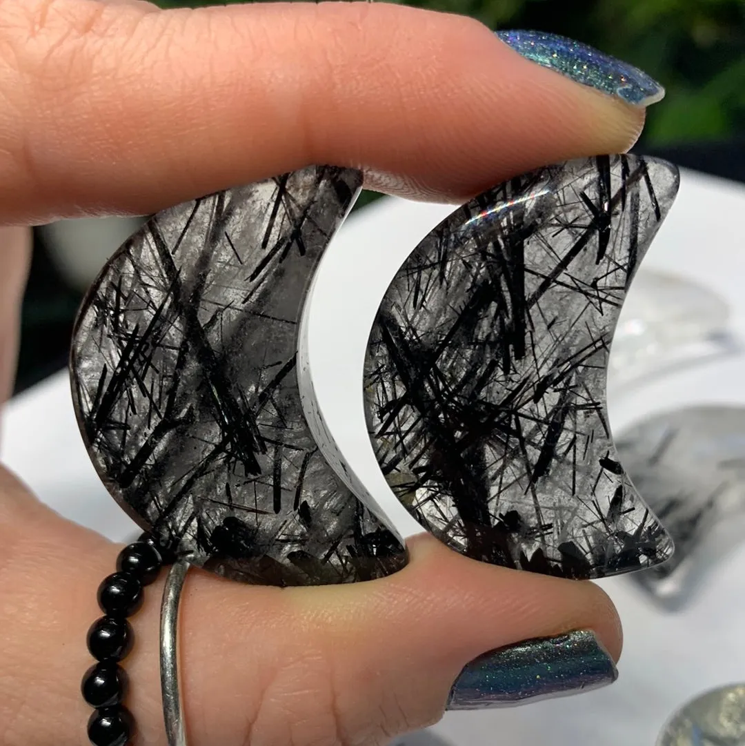 AA Black Rutile Moons/pendants
