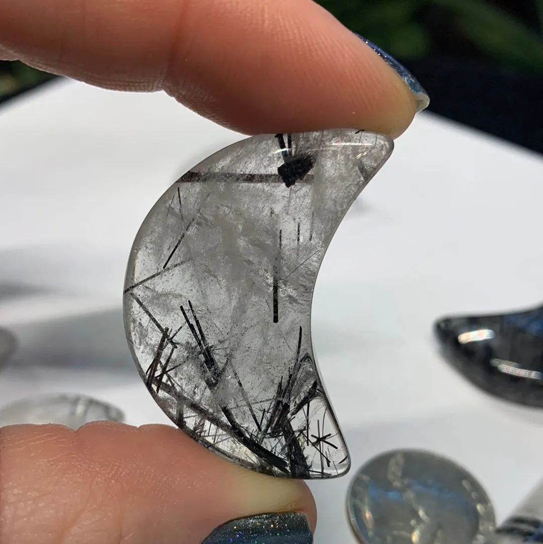 AA Black Rutile Moons/pendants