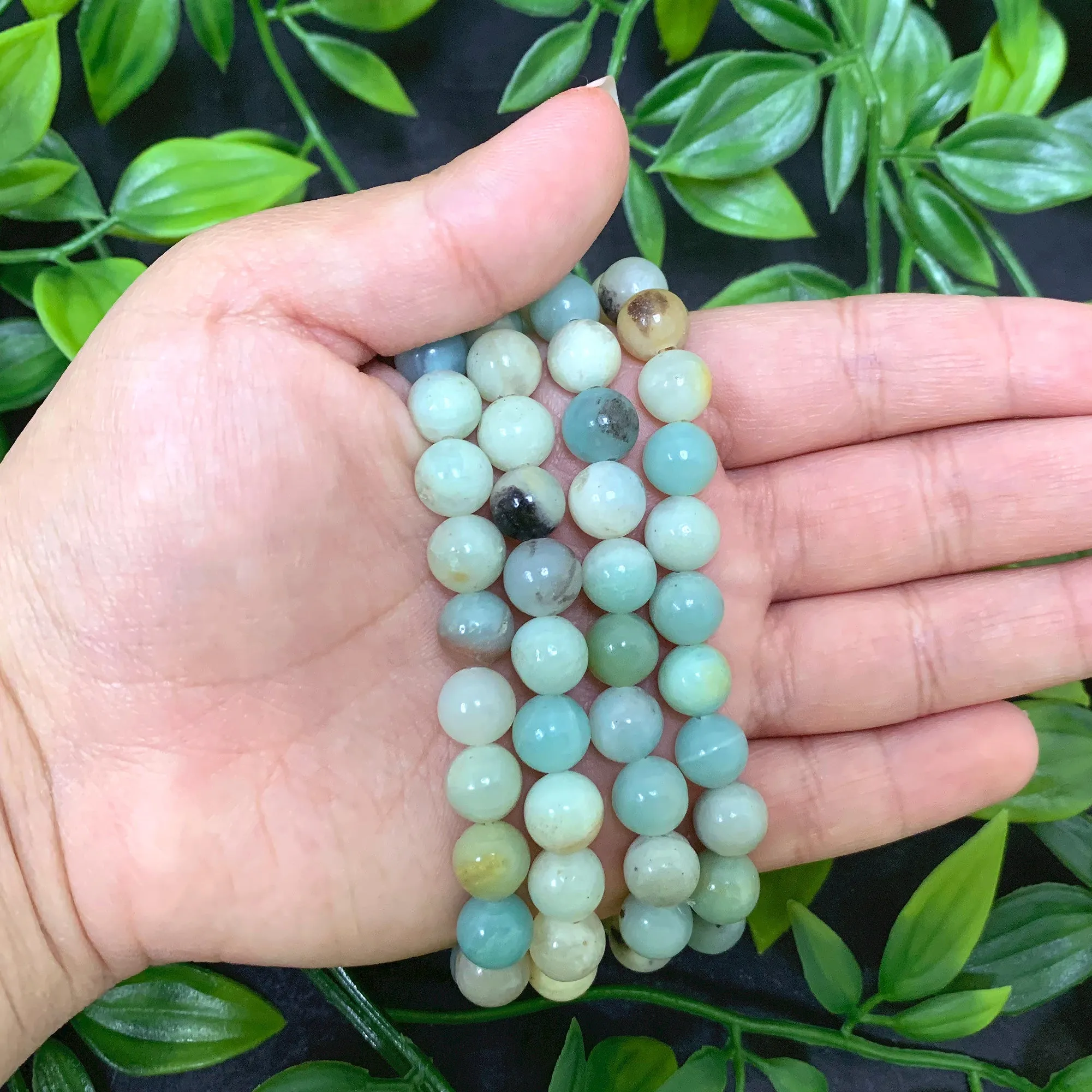 Amazonite Gemstone 8mm Round Bead Unisex Stretch Bracelet