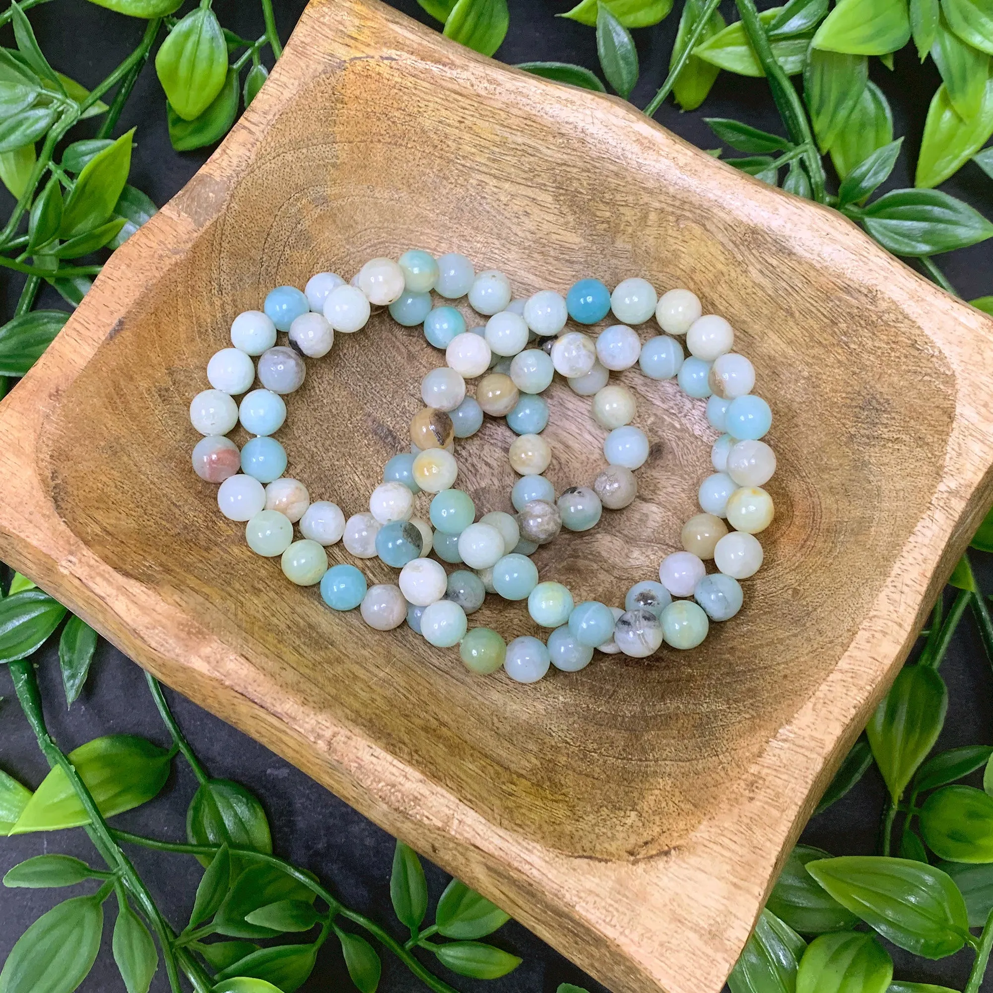 Amazonite Gemstone 8mm Round Bead Unisex Stretch Bracelet
